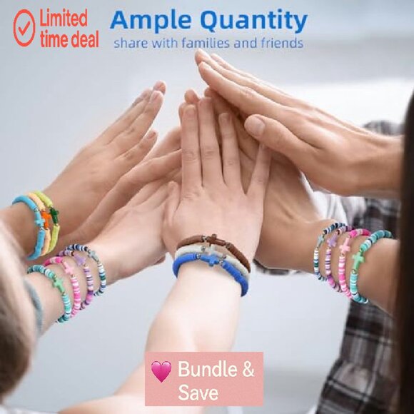 Handmade Polymer Clay Beaded Bracelets, Stretch Fit, Christian Cross Design - Picture 5 of 8